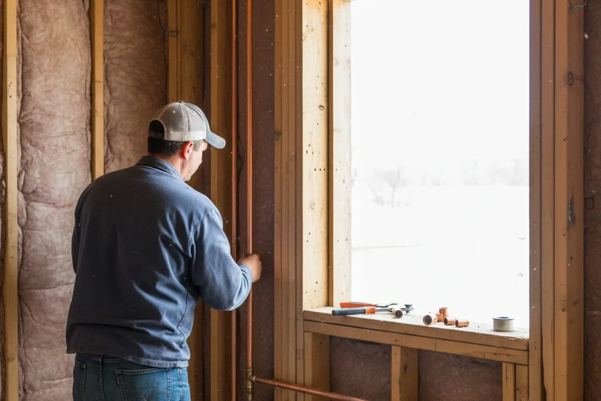 Licensed plumber running new copper supply lines in a Claremore home